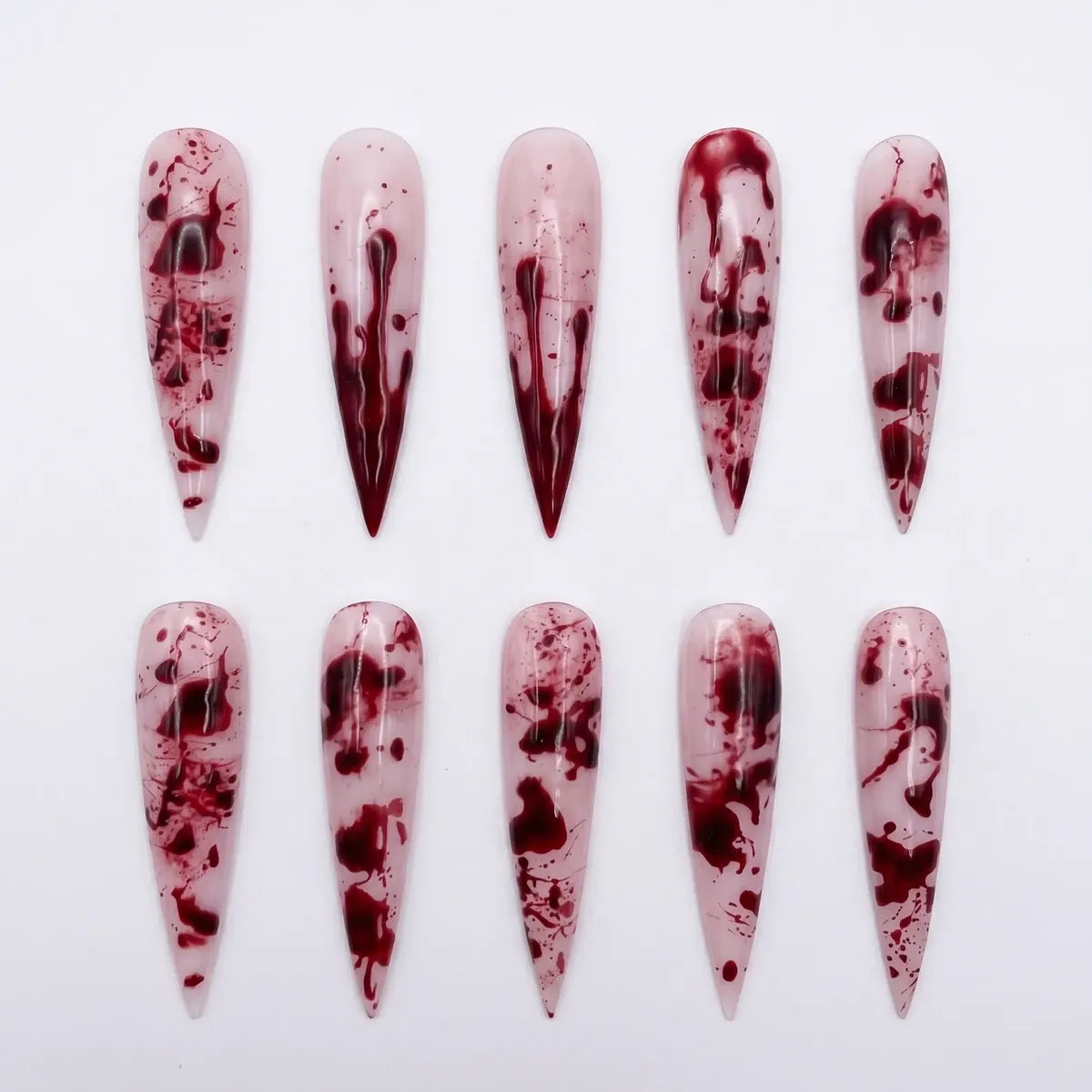 Kentrim Jelly Glue Red Kentrim Halloween Blood Splatter Long Stiletto Press On Nails - 24 Pieces (12 Sizes)