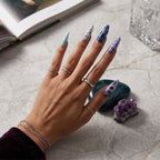 Kentrim Jelly Glue Purple Kentrim Tie-Dye Leopard Print Press On Nails with Silver Rings - 30 Pieces (15 Sizes)