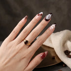 Kentrim Jelly Glue Brown Kentrim Coffee Themed Almond Press On Nails-24 Pieces (12 Sizes)