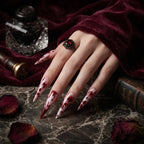 Kentrim Jelly Glue Red Kentrim Halloween Blood Splatter Long Stiletto Press On Nails - 24 Pieces (12 Sizes)