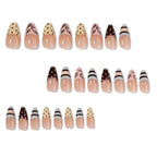 Kentrim Jelly Glue Yellow Kentrim Coffee Polka Dot Strip Almond Press On Nails - 24 Pieces (12 Sizes)