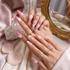 Kentrim Jelly Glue Pink Kentrim Pink Floral Almond Press On Nails-24 Pieces (12 Sizes)