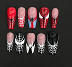 Kentrim Jelly Glue Red Kentrim Red Black Spider Web Superhero Coffin Press On Nails - 24 Pieces (12 Sizes)