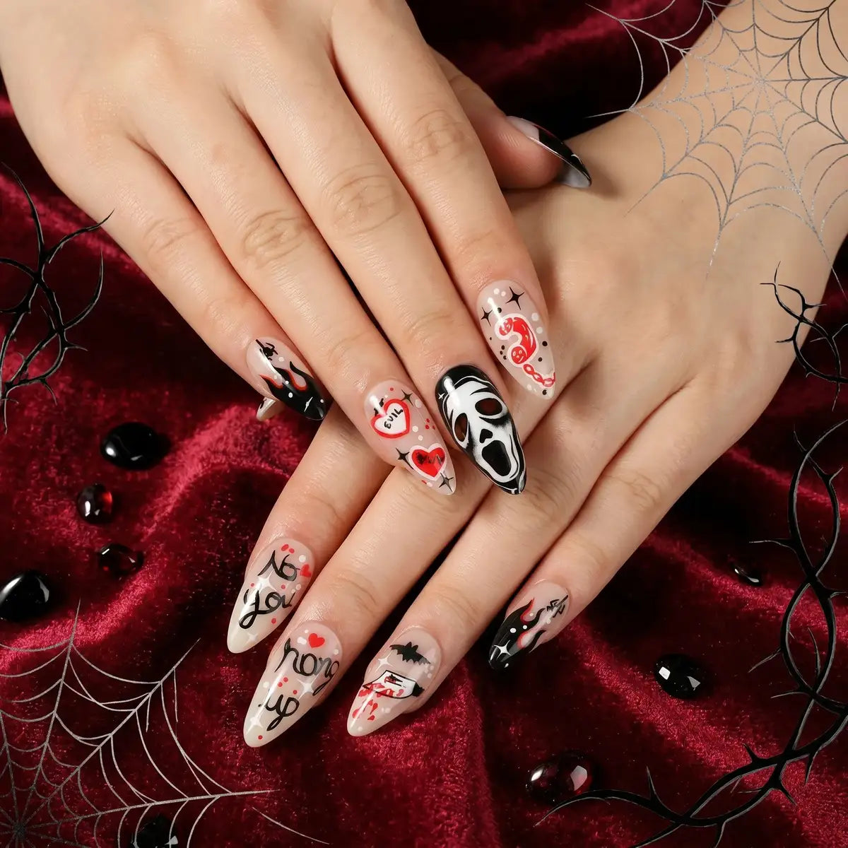 Kentrim Scream Ghost Face Almond Halloween Press On Nails - 24 Pieces (12 Sizes) Secondary image