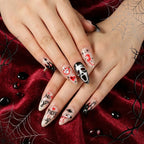 Kentrim Jelly Glue Black Kentrim Scream Ghost Face Almond Halloween Press On Nails - 24 Pieces (12 Sizes)
