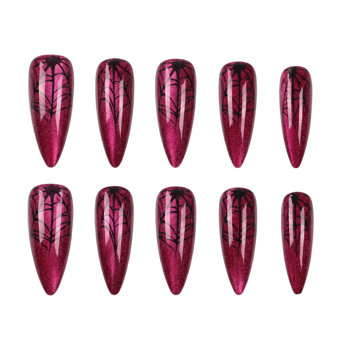 Kentrim Jelly Glue Hot Pink Kentrim Metallic Magenta Spider Web Long Stiletto Halloween Press On Nails - 24 Pieces (12 Sizes)