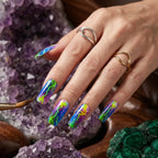Kentrim Jelly Glue Green Kentrim Neon Lightning Multicolor Medium Square Press On Nails - 24 Pieces (12 Sizes)