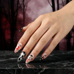 Kentrim Jelly Glue Black Kentrim Scream Ghost Face Almond Halloween Press On Nails - 24 Pieces (12 Sizes)