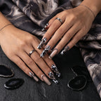 Kentrim Jelly Glue Dark black Kentrim Snake Print French Tip Press On Nails - 30 Pieces (15 Sizes)