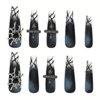Kentrim Jelly Glue Dark black Kentrim Gothic Gradient Cross Press On Nails - 30 Pieces (15 Sizes)