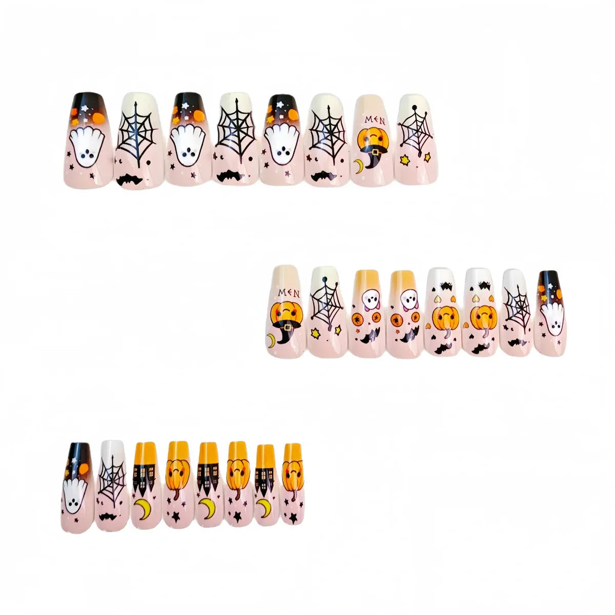 Kentrim Jelly Glue Yellow Kentrim Halloween Ghost & Pumpkin Medium Coffin Press On Nails - 24 Pieces (12 Sizes) Main image