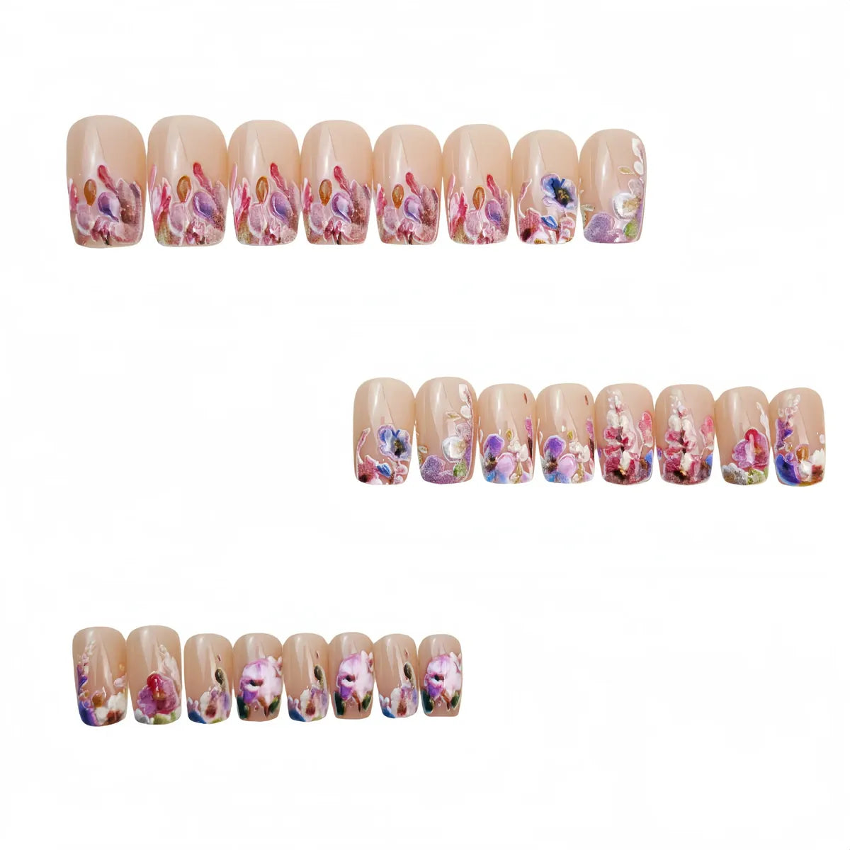 Kentrim Jelly Glue Purple Kentrim Watercolor Floral Nude Short Square Press On Nails - 24 Pieces (12 Sizes) Main image