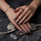 Kentrim Jelly Glue Silver Kentrim Nude with Silver Liquid Metal Press On Nails - 30 Pieces (15 Sizes)