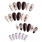 Kentrim Jelly Glue Brown Kentrim Brown & Black Almond Press On Nails with Floral & Snake Print - 24 Pieces (12 Sizes)