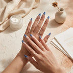 Kentrim Jelly Glue Blue Kentrim Denim French Tip Press On Nails with Rhinestones - 30 Pieces (15 Sizes)