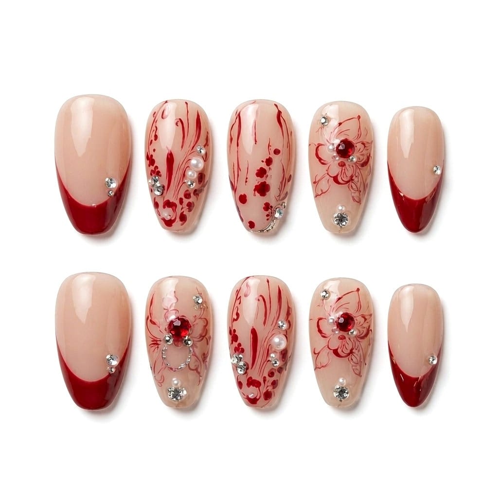 Blossom Elegance Press On Nails White Background Main image