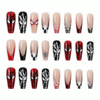 Kentrim Jelly Glue Red Kentrim Red Black Spider Web Superhero Coffin Press On Nails - 24 Pieces (12 Sizes)