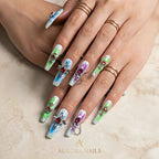 Kentrim Jelly Glue Green Kentrim Neon Lightning Red Gem Press On Nails - 30 Pieces (15 Sizes)
