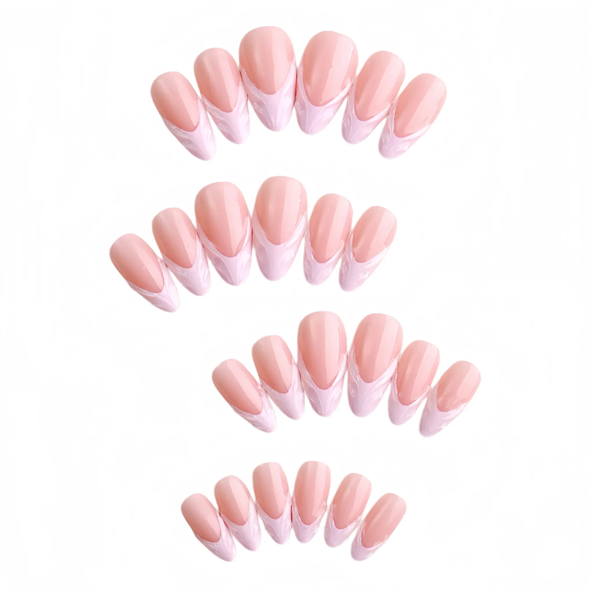 Kentrim Pink 3D Wave Almond Press On Nails, 24 pieces with 12 sizes, featuring stylish wave design for easy at-home manicures. Main image