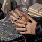 Kentrim Jelly Glue Black Kentrim Nude Black Gradient Long Almond Press On Nails - 24 Pieces (12 Sizes)