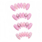 Kentrim Jelly Glue Pink Kentrim Light Pink Polka Dot & Lace Press On Nails with 3D Flowers - 24 Pieces (12 Sizes)