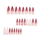 Kentrim Jelly Glue Red Kentrim Burgundy Blood Flame Dragon Cross Stiletto Press On Nails - 24 Pieces (12 Sizes)