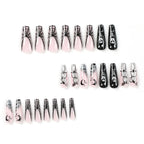 Kentrim Jelly Glue Black Kentrim Halloween Skull Pumpkin Coffin Press On Nails - 24 Pieces (12 Sizes)