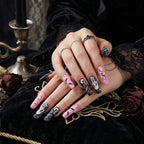 Kentrim Jelly Glue Pink Kentrim Pink Matte Ghost Face Long Coffin Halloween Press On Nails - 24 Pieces (12 Sizes)