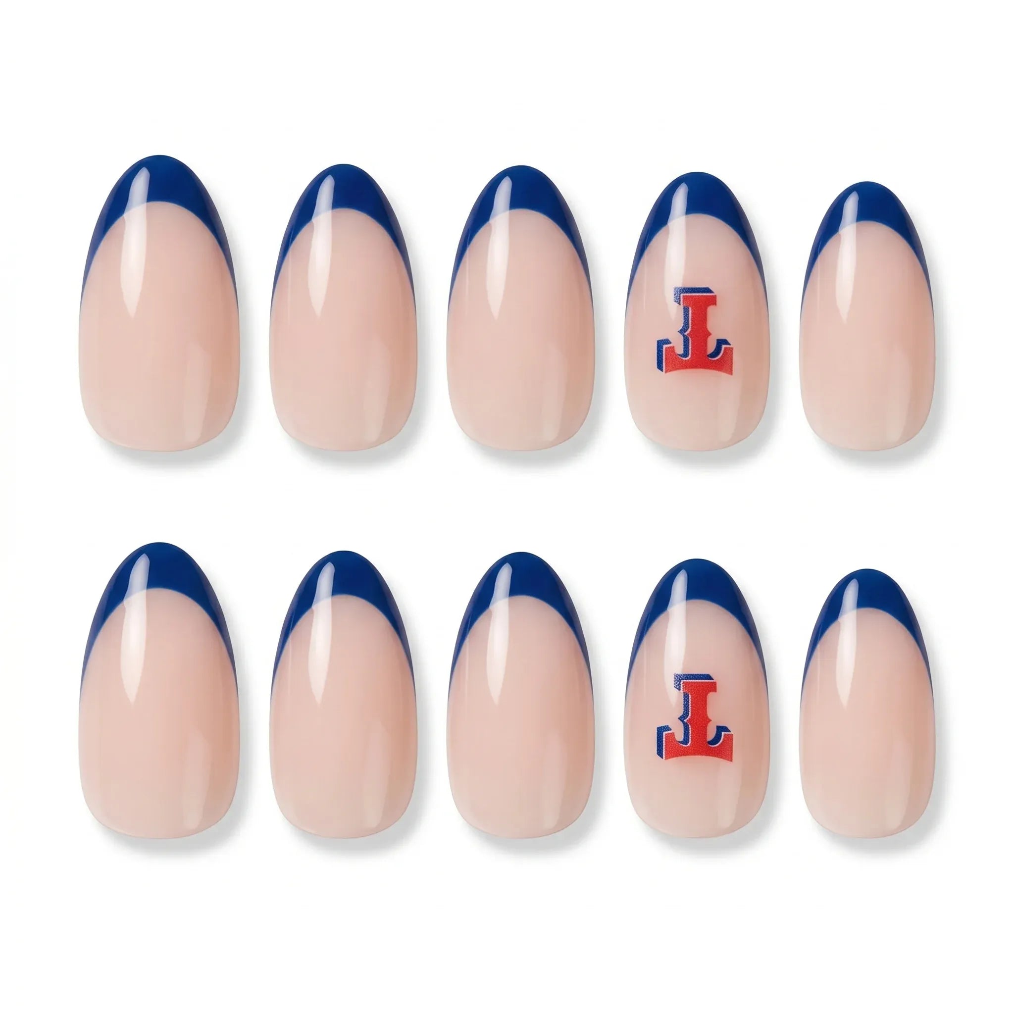 Kentrim Jelly Glue Dark blue Kentrim Team Logo Almond Press On Nails - 30 Pieces (15 Sizes)