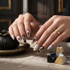 Kentrim Jelly Glue Brown Kentrim Brown & Black Almond Press On Nails with Floral & Snake Print - 24 Pieces (12 Sizes)