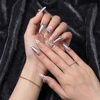 Kentrim Jelly Glue Silver Kentrim Silver Cat Eye Leopard French Press On Nails - 30 Pieces (15 Sizes)