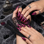 Kentrim Jelly Glue Hot Pink Kentrim Metallic Magenta Spider Web Long Stiletto Halloween Press On Nails - 24 Pieces (12 Sizes)