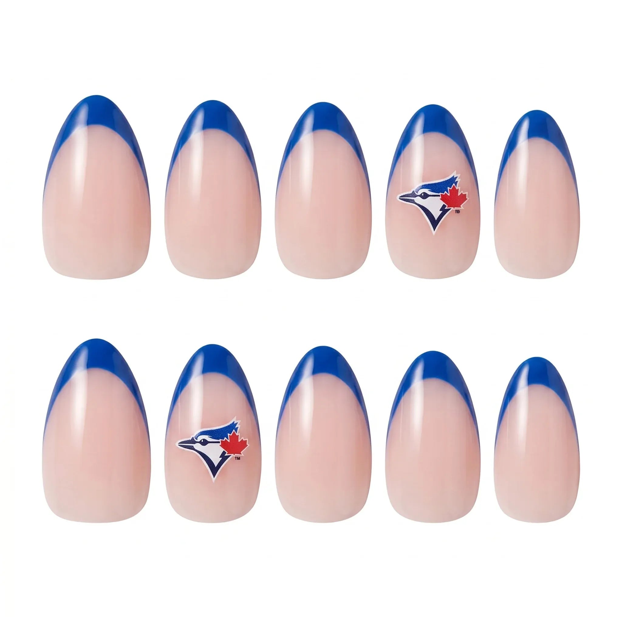 Kentrim Jelly Glue Blue Kentrim Team Logo Almond Press On Nails - 30 Pieces (15 Sizes)