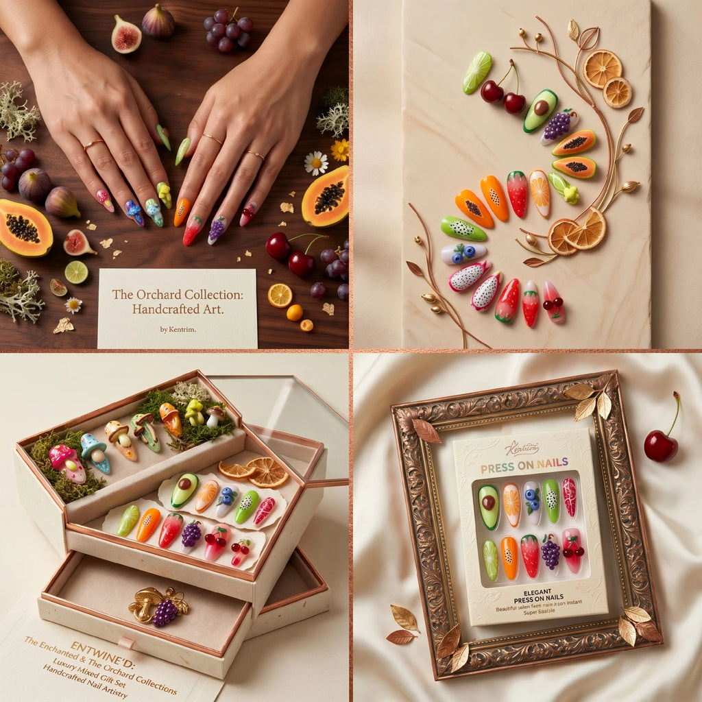 Kentrim Fruit & Mushroom 2-Set Bundle Medium Almond Press On Nails