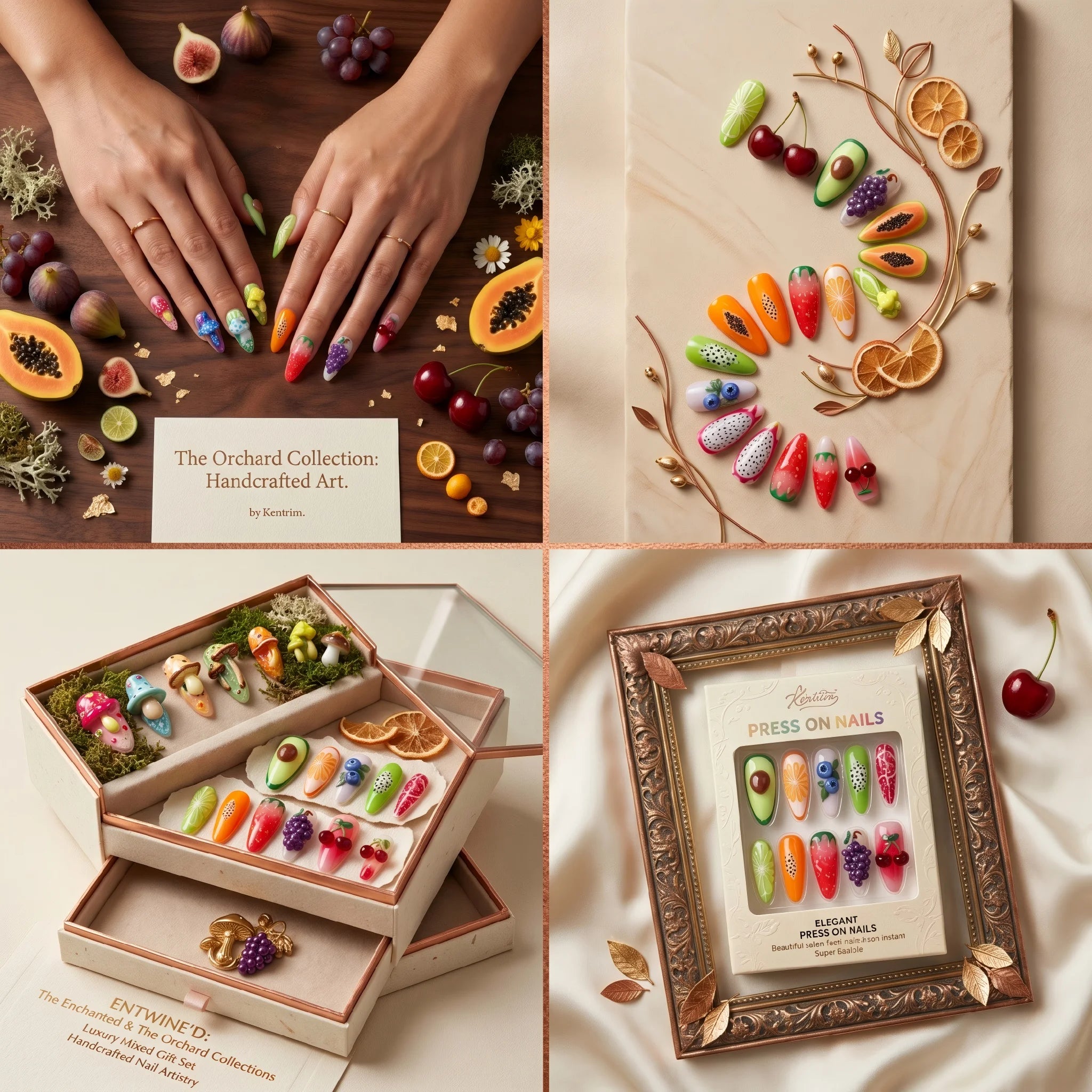 Kentrim Fruit & Mushroom 2-Set Bundle Medium Almond Press On Nails