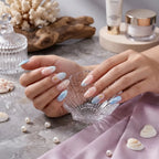 Kentrim Jelly Glue Blue Kentrim Ocean-themed Blue & Nude Gradient Press On Nails with Shell & Starfish Details - 24 Pieces (12 Sizes)