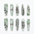 Press on Nails Kentrim Green Ink Dragon Jade XL Square Press On Nails - 30 Pieces, 15 Sizes Green