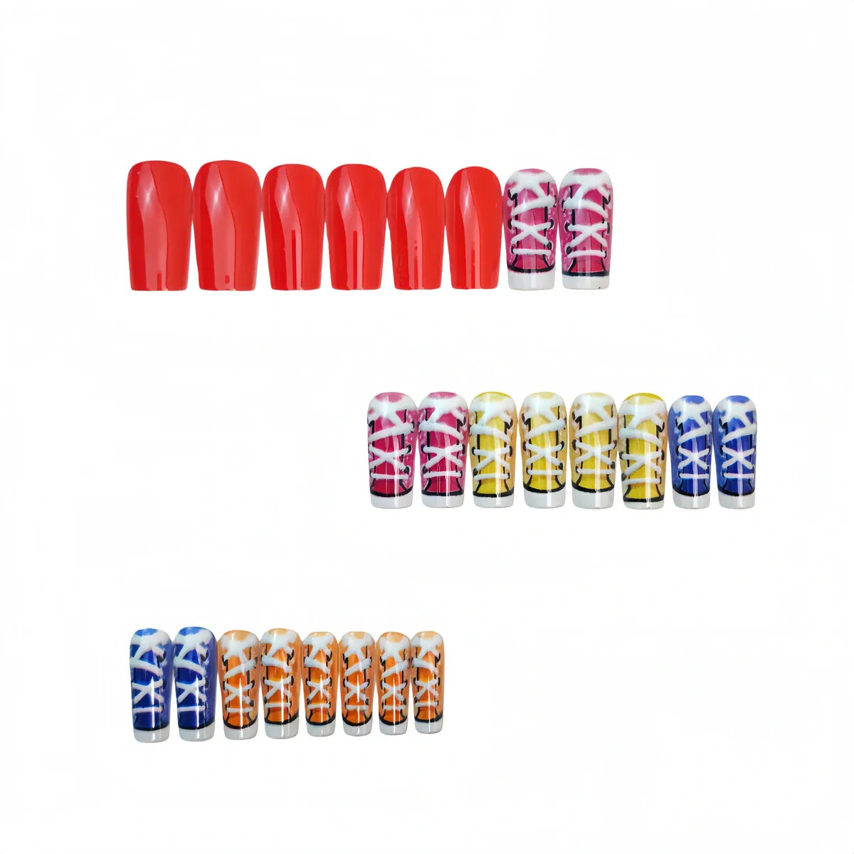 Kentrim Jelly Glue Red Kentrim Basketball Shoelace Colorful Medium Square Press On Nails - 24 Pieces (12 Sizes)