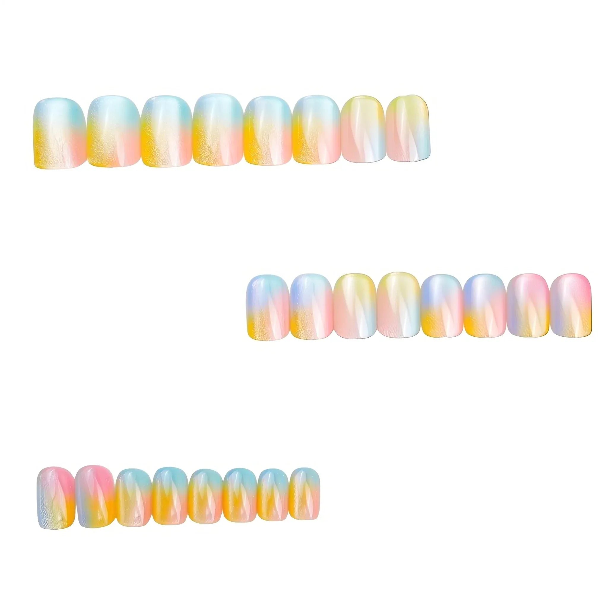 Kentrim Jelly Glue Yellow Kentrim Rainbow Ombre Cat Eye Medium Square Press On Nails - 24 Pieces (12 Sizes) Main image