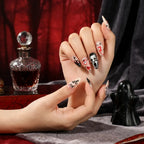 Kentrim Jelly Glue Black Kentrim Scream Ghost Face Almond Halloween Press On Nails - 24 Pieces (12 Sizes)