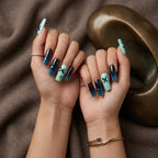 Kentrim Jelly Glue Blue Kentrim Dragonfly Night Sky Medium Square Press On Nails - 24 Pieces (12 Sizes)