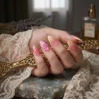 Kentrim Jelly Glue Pink Kentrim Pink Gradient French Press On Nails with 3D Flowers - 24 Pieces (12 Sizes)