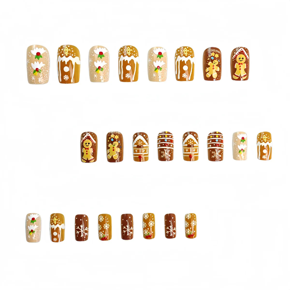 Kentrim Jelly Glue Brown Kentrim Gingerbread Man Christmas Medium Square Press On Nails - 24 Pieces (12 Sizes) Main image