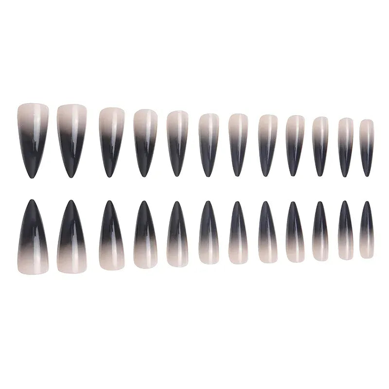Kentrim Jelly Glue Black Kentrim Nude Black Gradient Long Almond Press On Nails - 24 Pieces (12 Sizes)