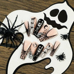 Kentrim Jelly Glue Black Kentrim Halloween Skull Pumpkin Coffin Press On Nails - 24 Pieces (12 Sizes)