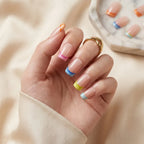 Kentrim Jelly Glue Pink Kentrim Rainbow French Tip Short Square Press On Nails - 24 Pieces (12 Sizes)