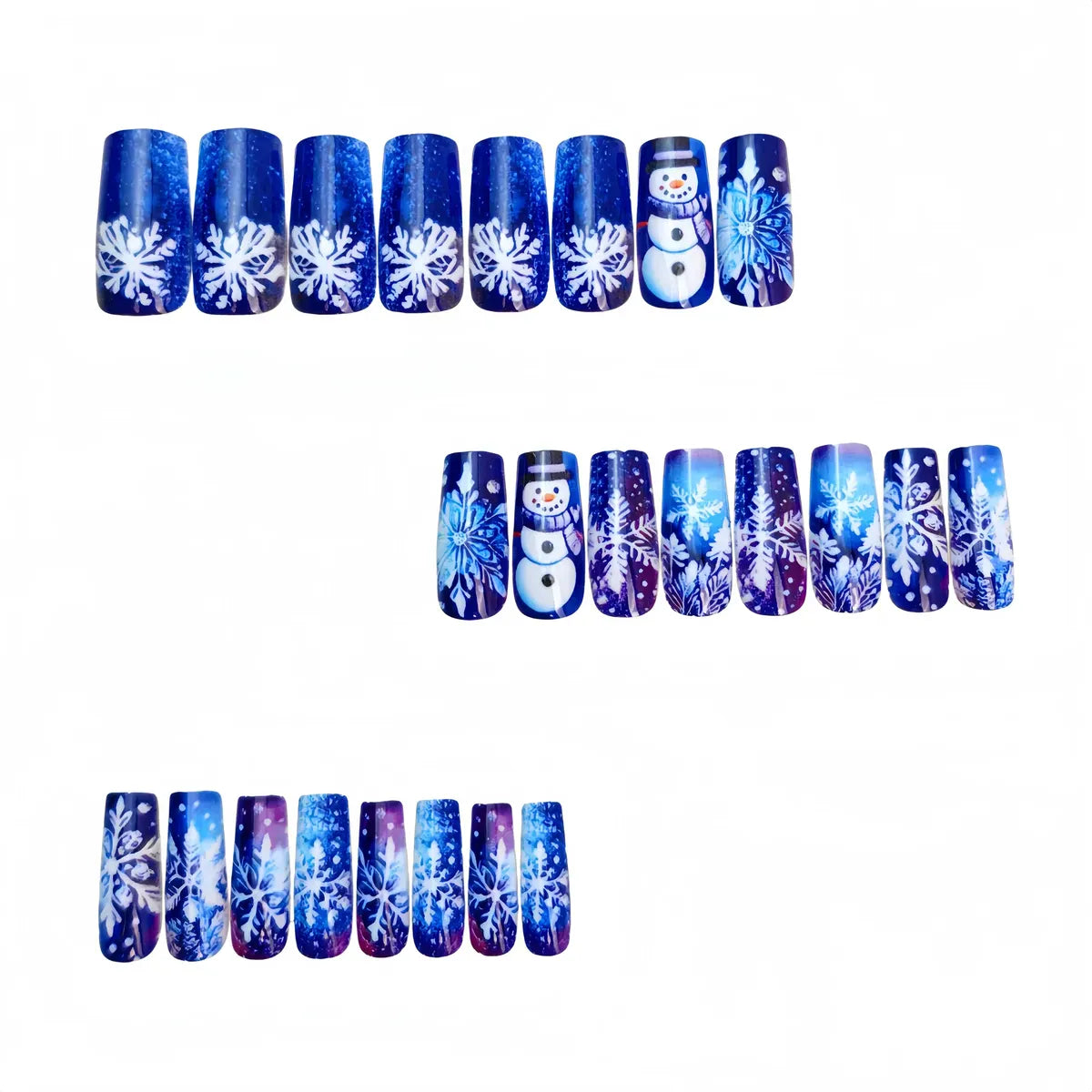 Kentrim Jelly Glue Blue Kentrim Christmas Snowman & Snowflake Medium Square Press On Nails - 24 Pieces (12 Sizes)