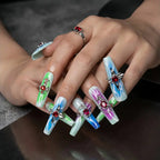 Kentrim Jelly Glue Green Kentrim Neon Lightning Red Gem Press On Nails - 30 Pieces (15 Sizes)