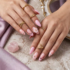 Kentrim Jelly Glue Pink Kentrim Light Pink Polka Dot & Lace Press On Nails with 3D Flowers - 24 Pieces (12 Sizes)