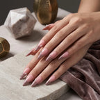Kentrim Jelly Glue Pink Kentrim Nude Pink Stiletto Press On Nails with Metallic Ribbon & Pearl Accents - 24 Pieces (12 Sizes)